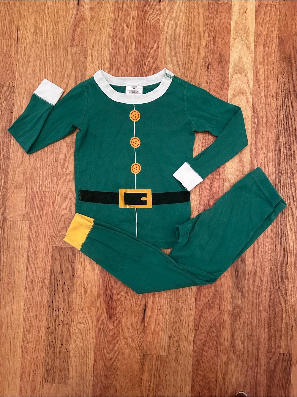 Hanna Andersson Size 100 4 Green Elf Pajama Set Holiday Christmas Long Johns